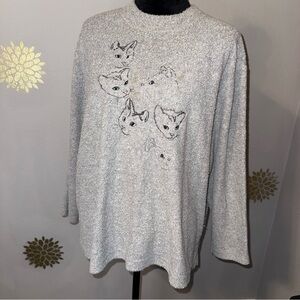 Cat Lovers Vintage 90’s Bon Worth Gray Cat Embroidery Fleece Sweater Women’s LP‎